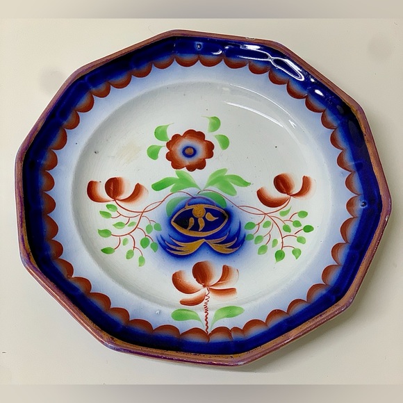 19th Century Gaudy Ironstone 10 Sided Flow Blue "Pearl White" Impressed Plate - Picture 8 of 13